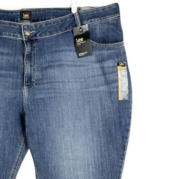 Lee Women's Legendary Stretch Blue Denim Jeans Plus Sz 30W Straight Mid Rise NWT - Picture 5 of 12
